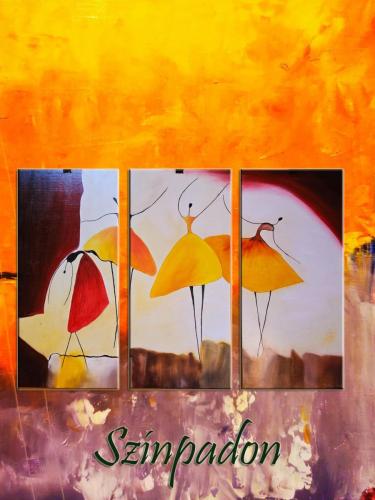 Színpadon / olaj, 40x20 cm, 40x20 cm, 40x20 cm, farost /